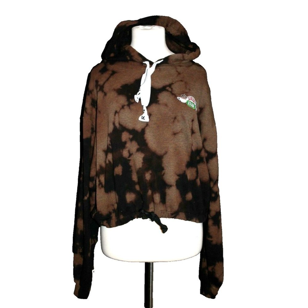 Friends Central Perk Sweatshirt Hoodie Cropped Brown Tie Dye Size XL X-Large